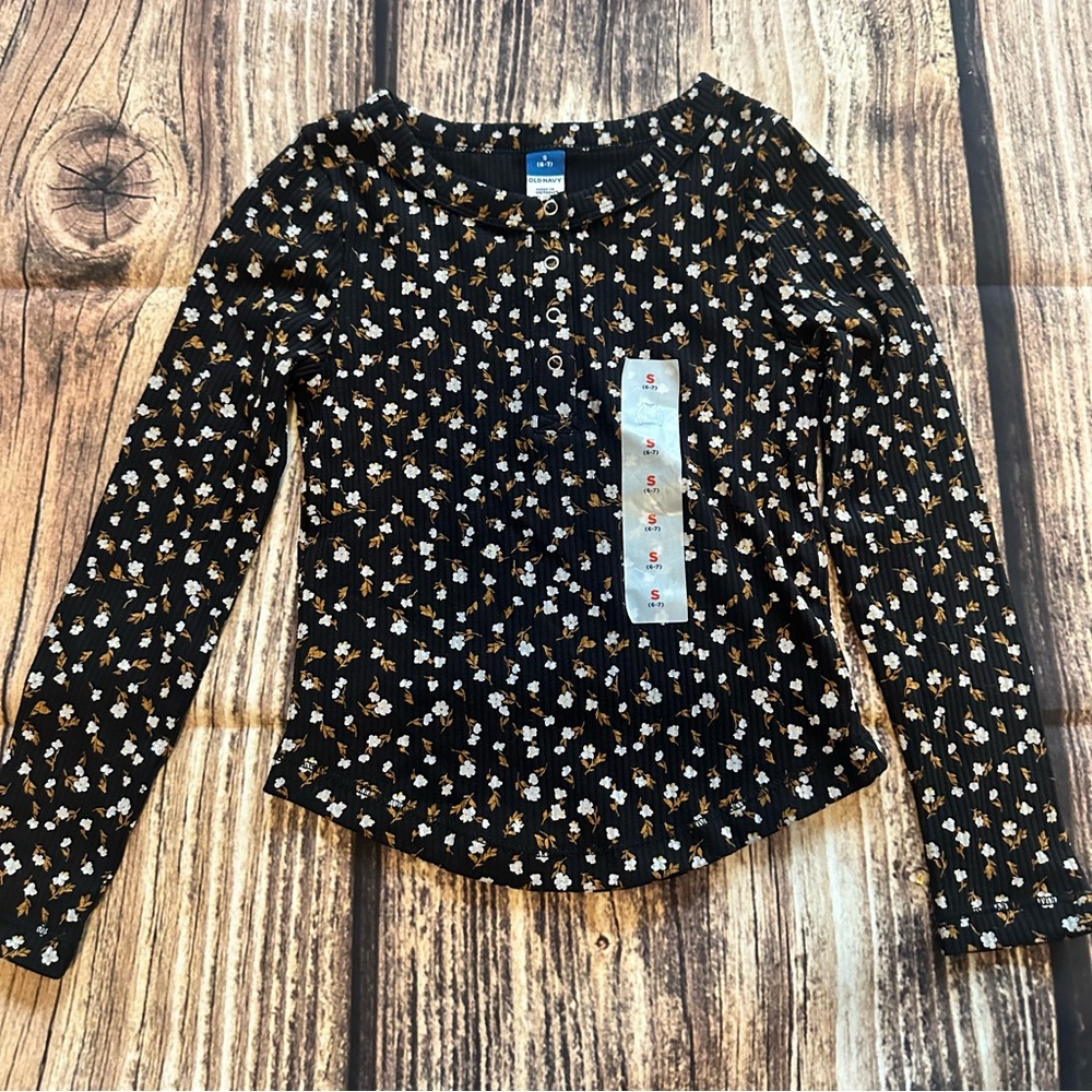 Floral Black Printed Long Sleeve Henley